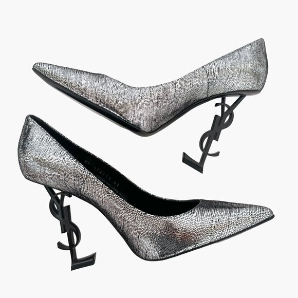 Saint Laurent Opyum 110 YSL Pumps EU 41 US 11 Metallic Silver Pointed High Heels - Picture 9 of 13